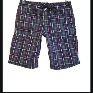 The North Face Black Plaid Women's Shorts with Pink & White Lines